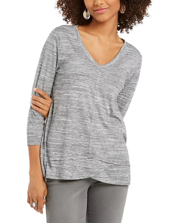 Style & Co Women's V Neck Top Grey Size X-Small