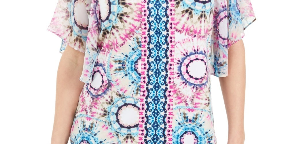 JM Collection Women's Printed Studded Top Navy Size Medium