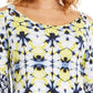 JM Collection Women's Printed Grommet Cold Shoulder Top Navy Size Medium