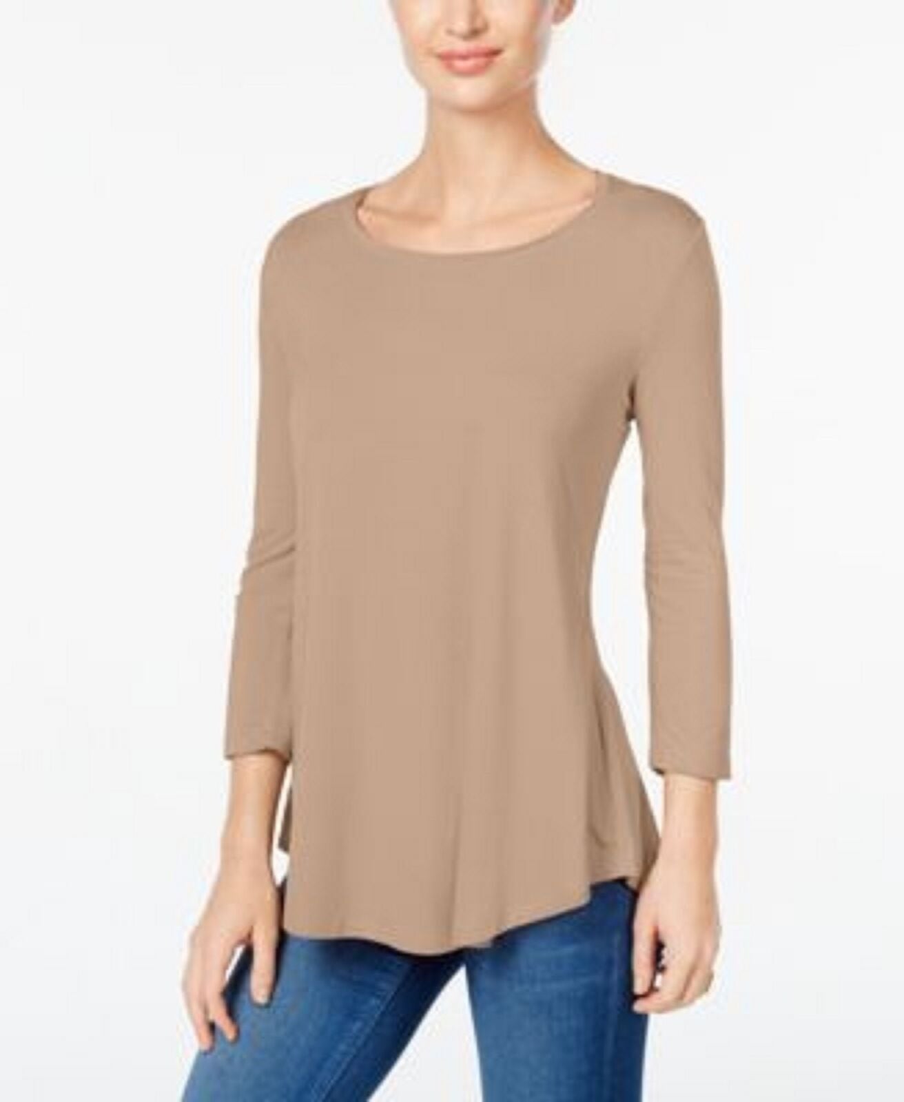 JM Collection Women's Sequined Scoop Neck Top Beige Size Medium