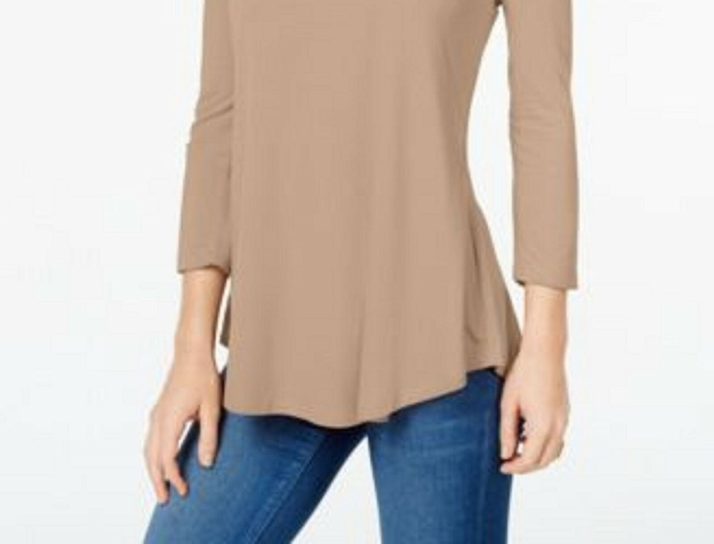 JM Collection Women's Sequined Scoop Neck Top Beige Size Medium