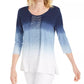 JM Collection Women's Sequined Scoop Neck Top Blue Size Large