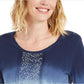 JM Collection Women's Sequined Scoop Neck Top Blue Size Large
