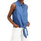 Charter Club Women's Cotton Tie Hem Sleeveless Shirt Blue Size 18