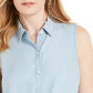 Charter Club Women's Cotton Chambray Tie-Front Top Blue Size 2 Petite