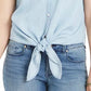 Charter Club Women's Cotton Chambray Tie-Front Top Blue Size 2 Petite