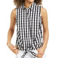 Charter Club Women's Gingham-Print Tie-Hem Shirt Black Size 12