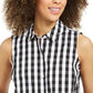 Charter Club Women's Gingham-Print Tie-Hem Shirt Black Size 12