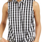 Charter Club Women's Gingham-Print Tie-Hem Shirt Black Size 4