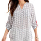 Charter Club Women's Anchor Print Shirt White Size Medium