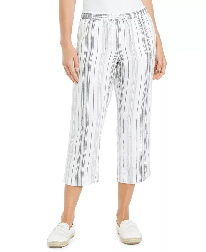 Charter Club Women's Striped Capri Pants White Size Large