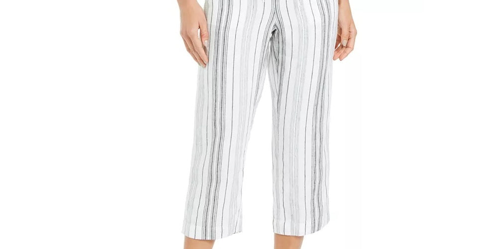 Charter Club Women's Striped Capri Pants White Size Large