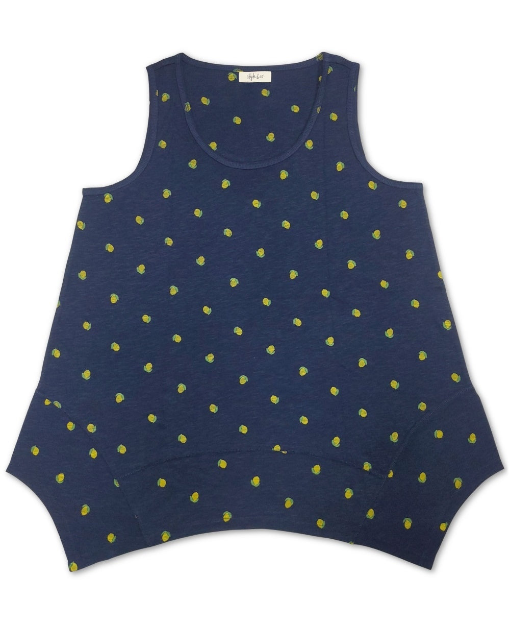 Style & Co Women's Lemon Handkerchief-Hem Top Navy Size Medium