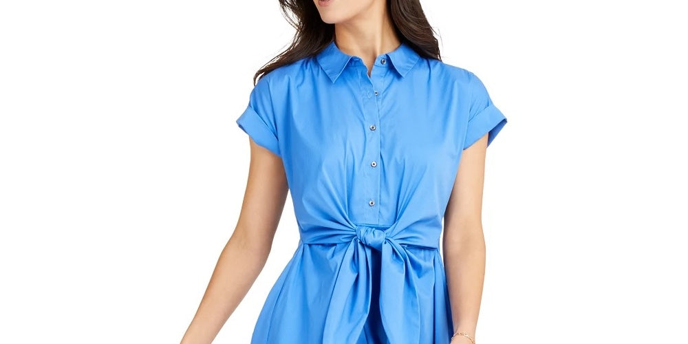 Charter Club Women's Cotton Tie Waist Fit & Flare Dress Blue Size 10