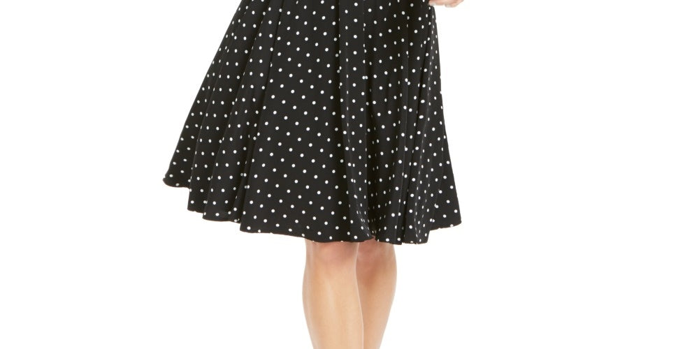 Charter Club Women's Dot Print Belted Shirtdress  Black Size 16
