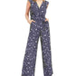 Charter Club Women's Printed Belted Jumpsuit Blue Size 10
