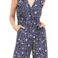 Charter Club Women's Printed Belted Jumpsuit Blue Size 10