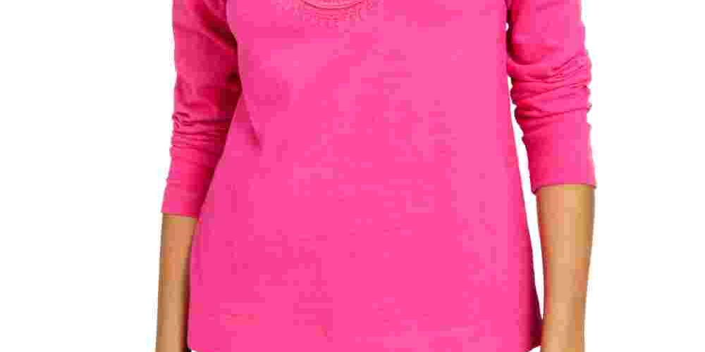 Charter Club Women's Cotton Embroidered Top Pink Size Small