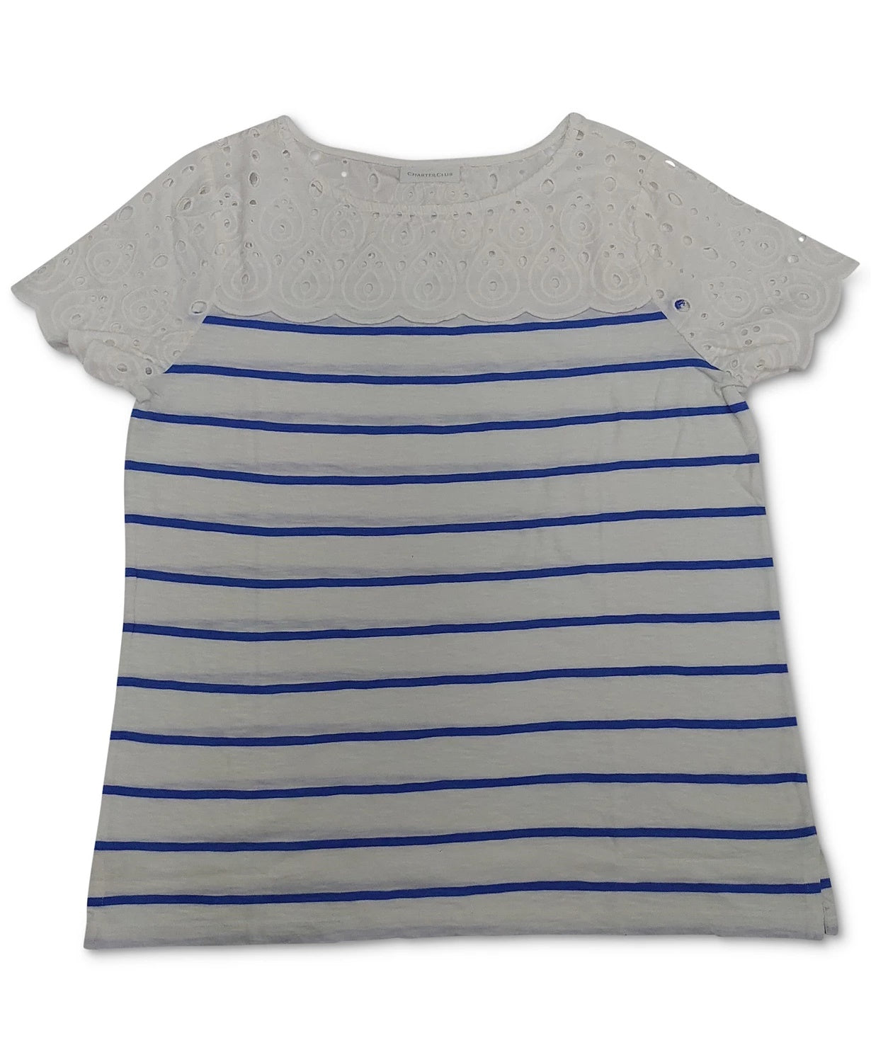 Charter Club Women's Striped T-Shirt Blue Size Large