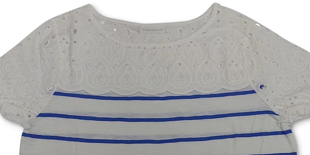 Charter Club Women's Striped T-Shirt Blue Size Large