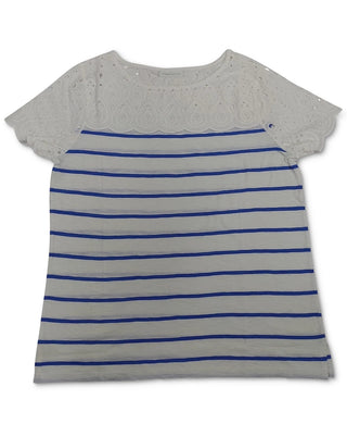 Charter Club Women's Blouse Stripe Eyelet Trim Blue Size Medium