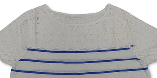 Charter Club Women's Blouse Stripe Eyelet Trim Blue Size Medium