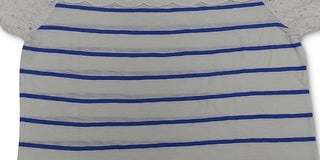 Charter Club Women's Blouse Stripe Eyelet Trim Blue Size Medium