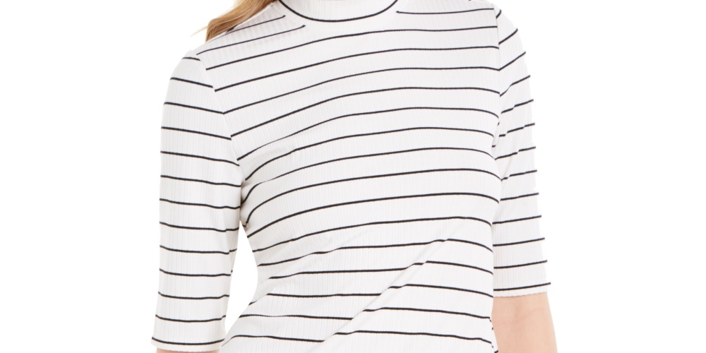 Charter Club Women's Striped Mock Neck Top White Size X-Small