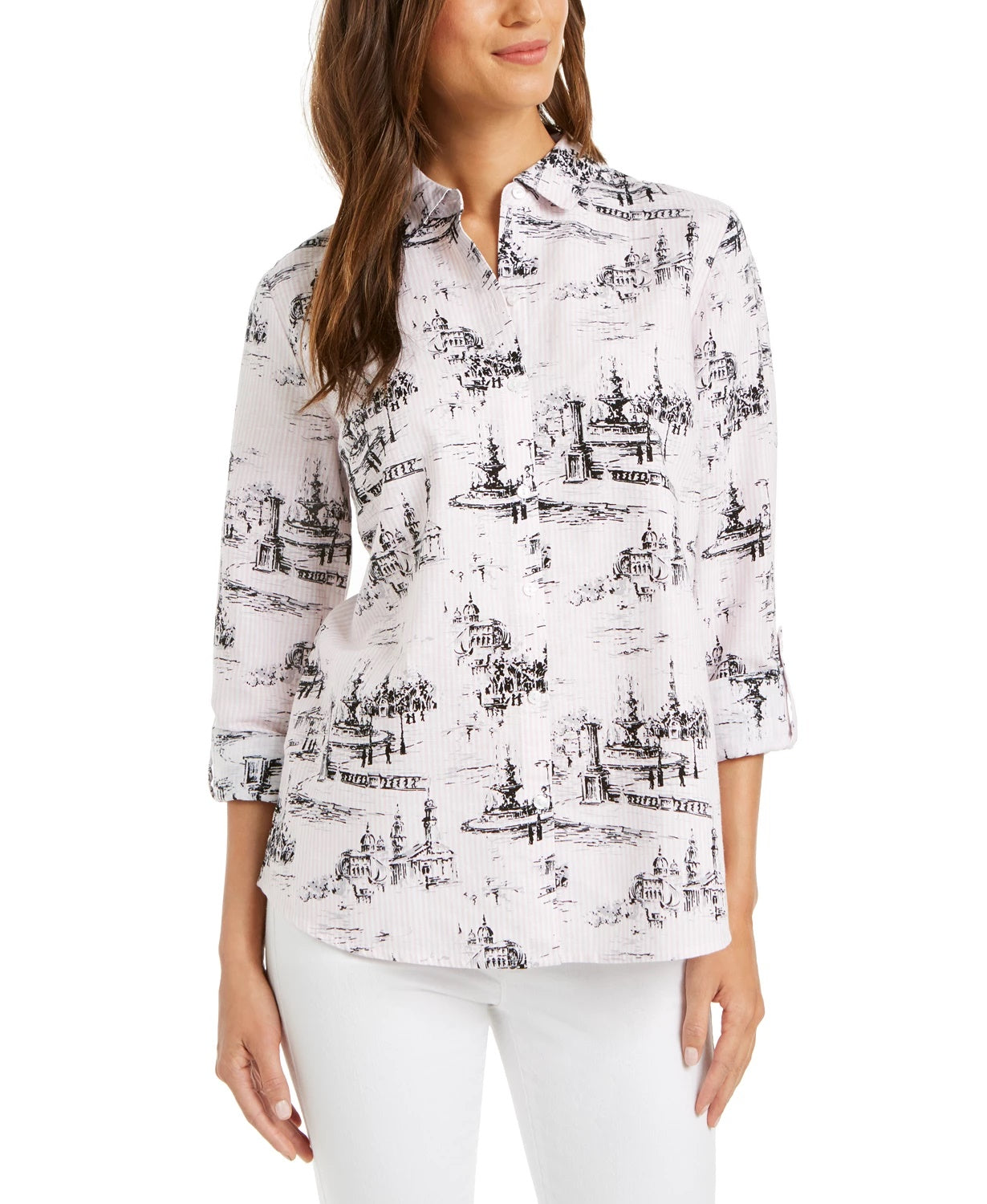 Charter Club Women's Printed Blouse White Size X-Large