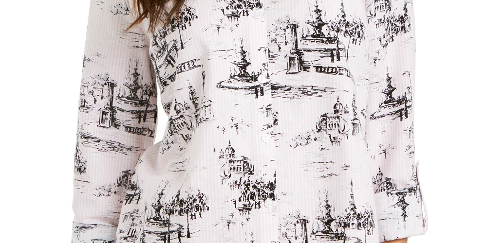 Charter Club Women's Printed Blouse White Size X-Large