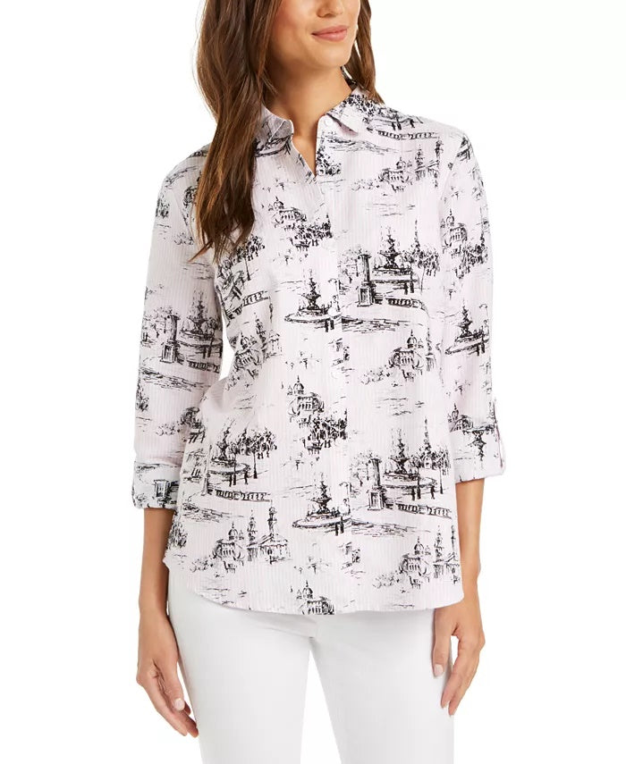Charter Club Women's Printed Blouse White Size X-Small