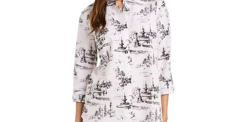 Charter Club Women's Printed Blouse White Size X-Small