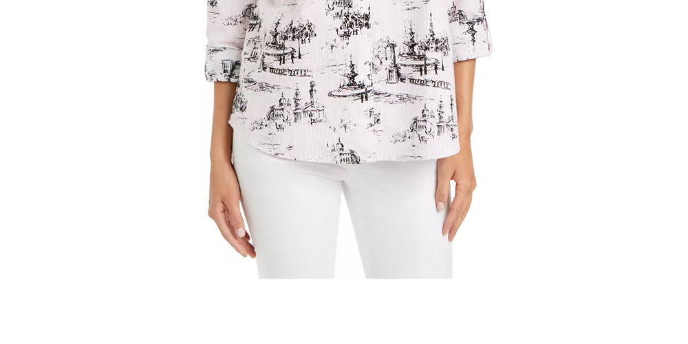 Charter Club Women's Printed Blouse White Size X-Small