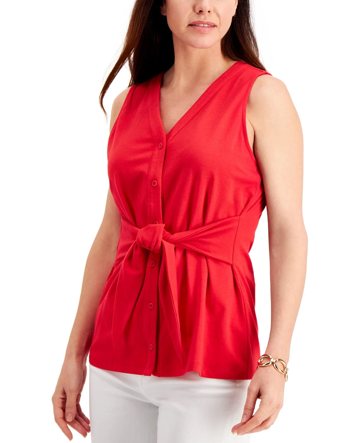 Charter Club Women's Tie-Front Sleeveless Top Red Size Medium