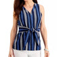 Charter Club Women's Striped Tie Waist Top Blue Size X-Large