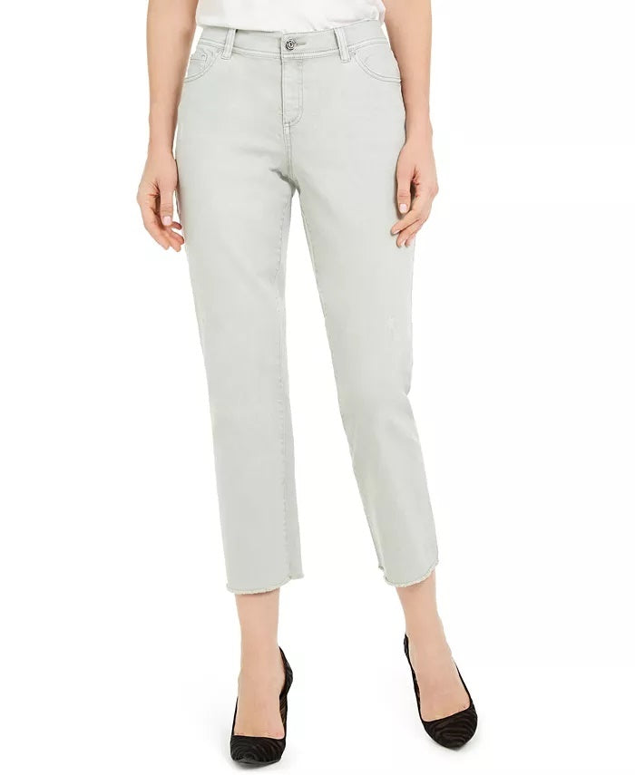 INC International Concepts Women's Frayed-Hem Straight-Leg Ankle Jeans Green Size 16