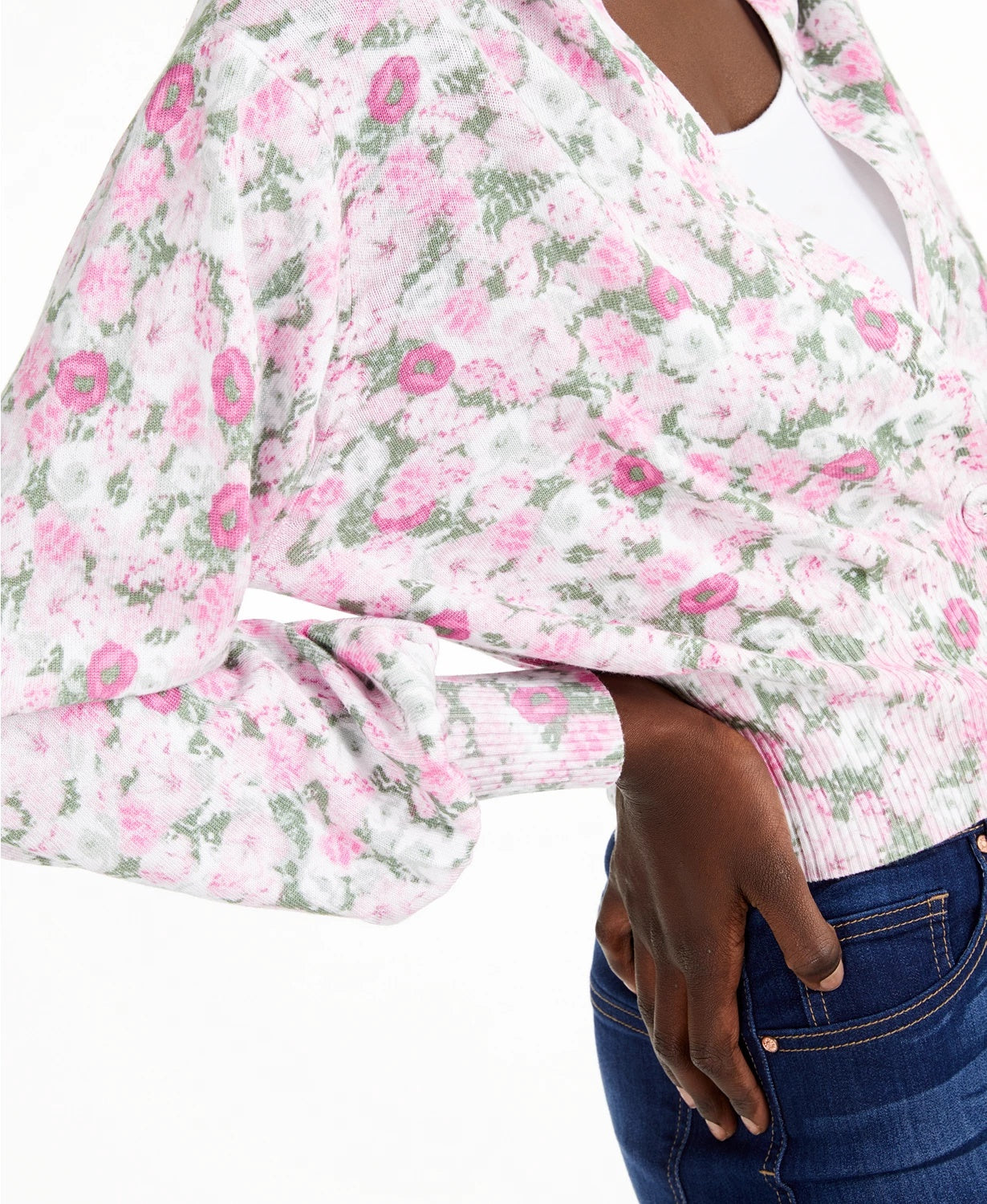 INC International Concepts Women's Printed Cardigan Sweater Pink Size Extra Small