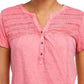 Style & Co Women's Split-Neck Top Bright Pink Size X-Small