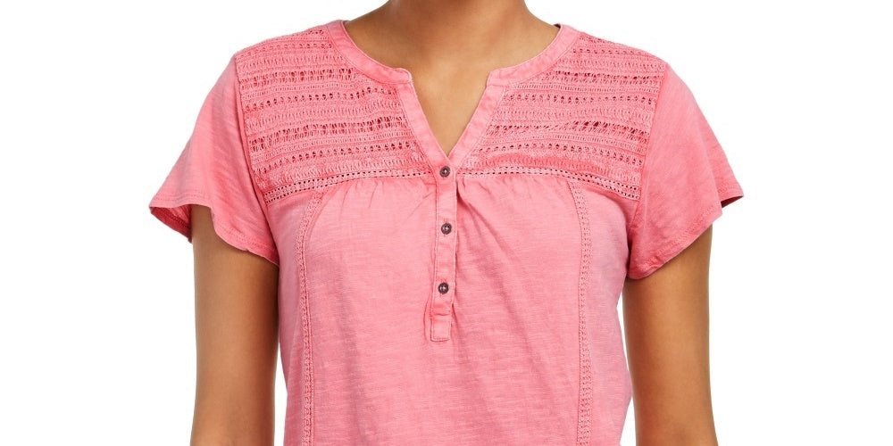 Style & Co Women's Split-Neck Top Bright Pink Size X-Small