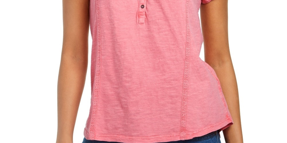 Style & Co Women's Split-Neck Top Bright Pink Size X-Small