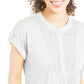 Style & Co Women's Crochet-Bib Textured Top White Size Small