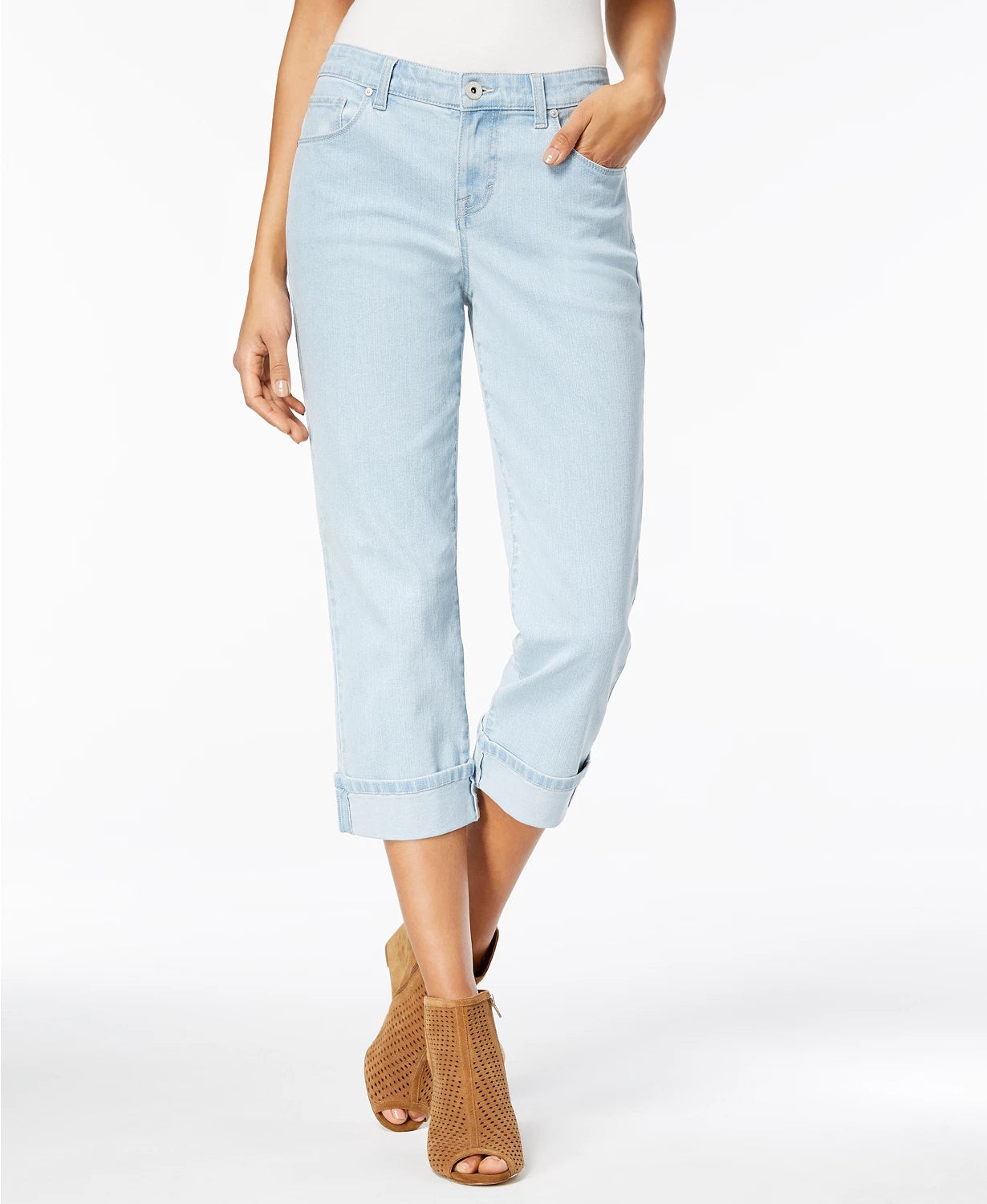 Style & Co Women's Curvy Cuffed Capri Jeans  Dark Blue Size 4