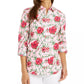 Charter Club Women's Linen-Blend Printed Tab-Sleeve Shirt Dark Pink Size Extra Small