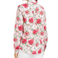 Charter Club Women's Linen-Blend Printed Tab-Sleeve Shirt Dark Pink Size Extra Small