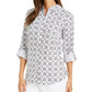 Charter Club Women's Printed Tab-Sleeve Shirt White Size Medium
