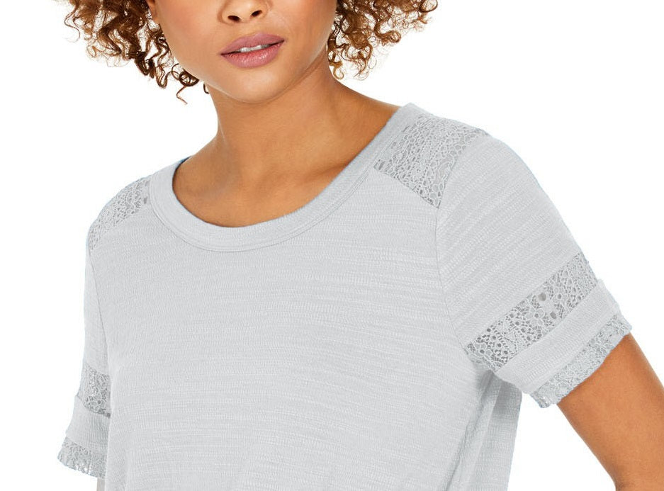 Style & Co Women's Lace-Inset Top Gray Size Medium