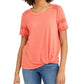 Style & Co Women's Lace Inset Top Orange Size Small
