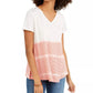 Style & Co Women's Tie-Dyed V-Neck Linen-Blend Top Pink Size Medium