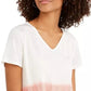 Style & Co Women's Tie-Dyed V-Neck Linen-Blend Top Pink Size Medium
