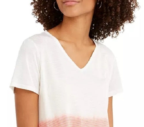 Style & Co Women's Tie-Dyed V-Neck Linen-Blend Top Pink Size Medium